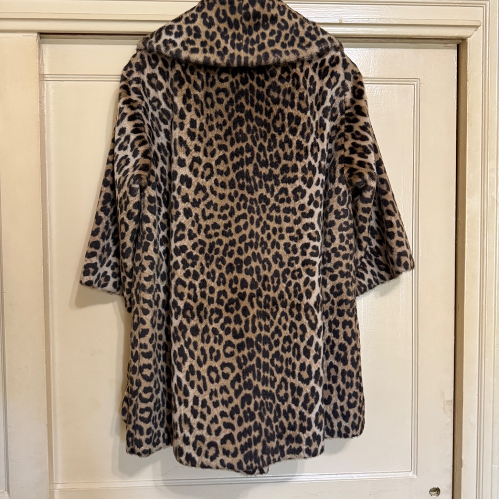 Leopard Print Faux Fur Women's Coat - Brown/Black - Picture 2 of 11